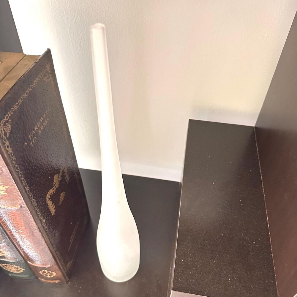 Frosted Glass Spire Bottle Vase Hand Blown Mid Century Modern Long Neck 16 Inch - Picture 15 of 16